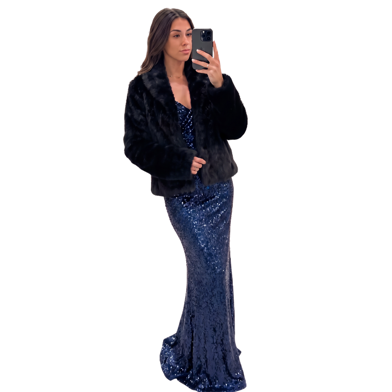 HIRE-NEW LOOK black faux fur jacket, size 8-10