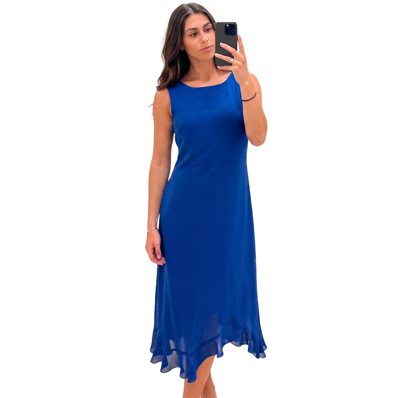 NEW L'Official blue chiffon dress & shrug, size 12-14