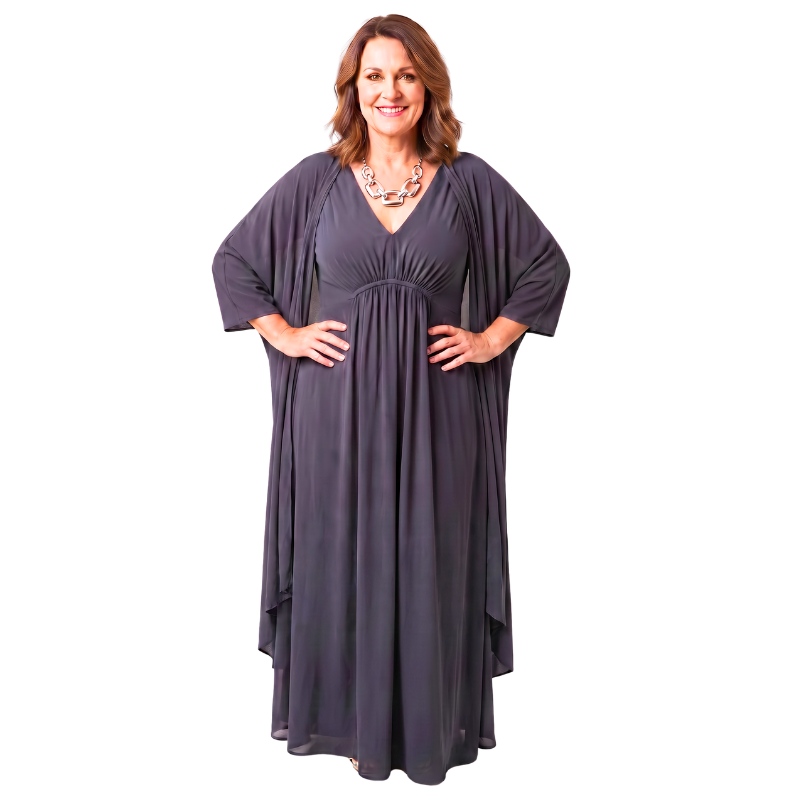 Juno navy dress + charcoal chiffon layering coat size 14-HIRE