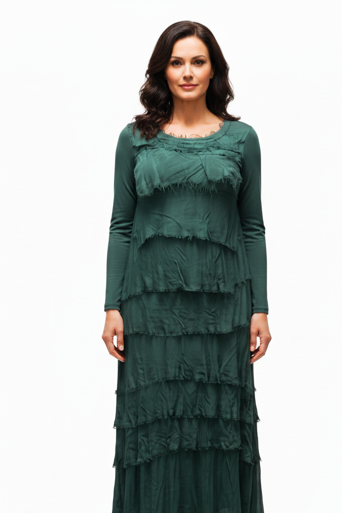 IMAGINE Fashion Italy teal silk dress, size fits 12-14 HIRE