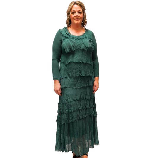 IMAGINE Fashion Italy teal silk dress, size fits 12-14-16 HIRE