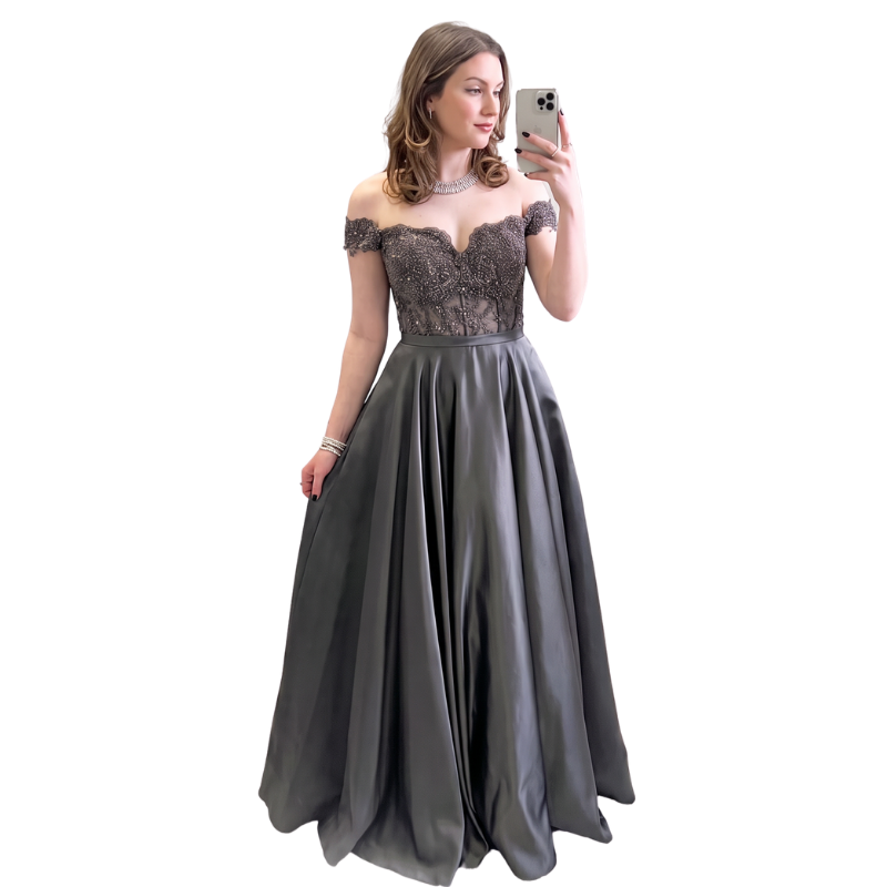 Charcoal satin silk formal/ball dress, size 8