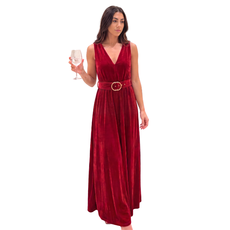 Ruby red velvet dress, size 6-HIRE