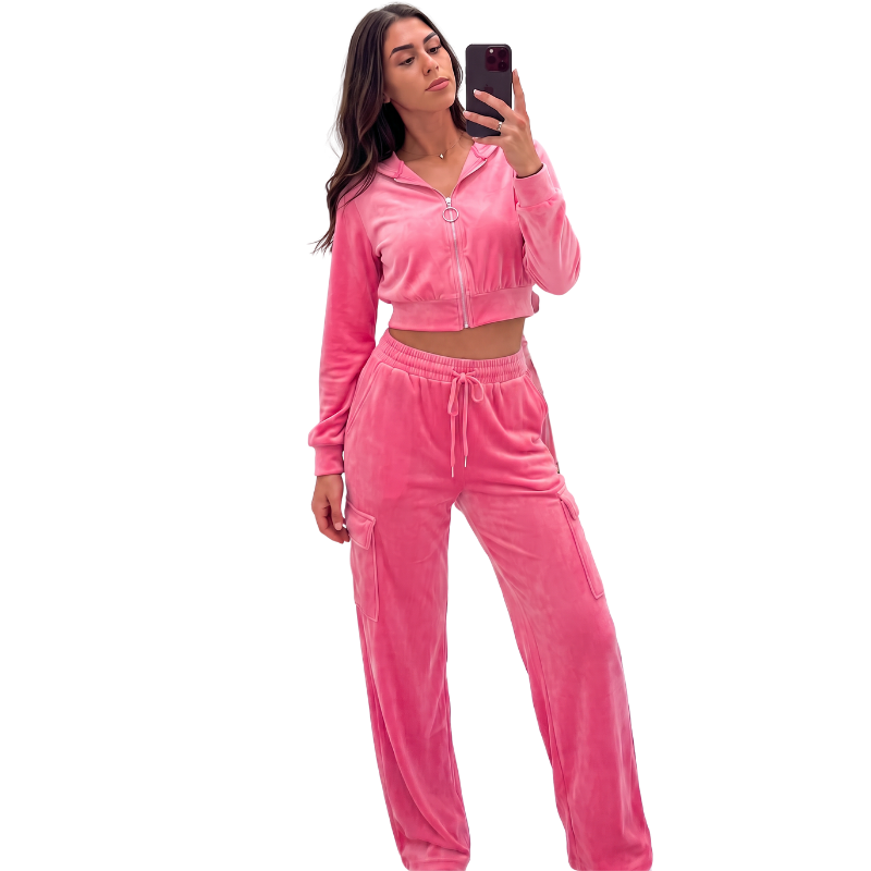 Pink velour jacket & pants, size 8
