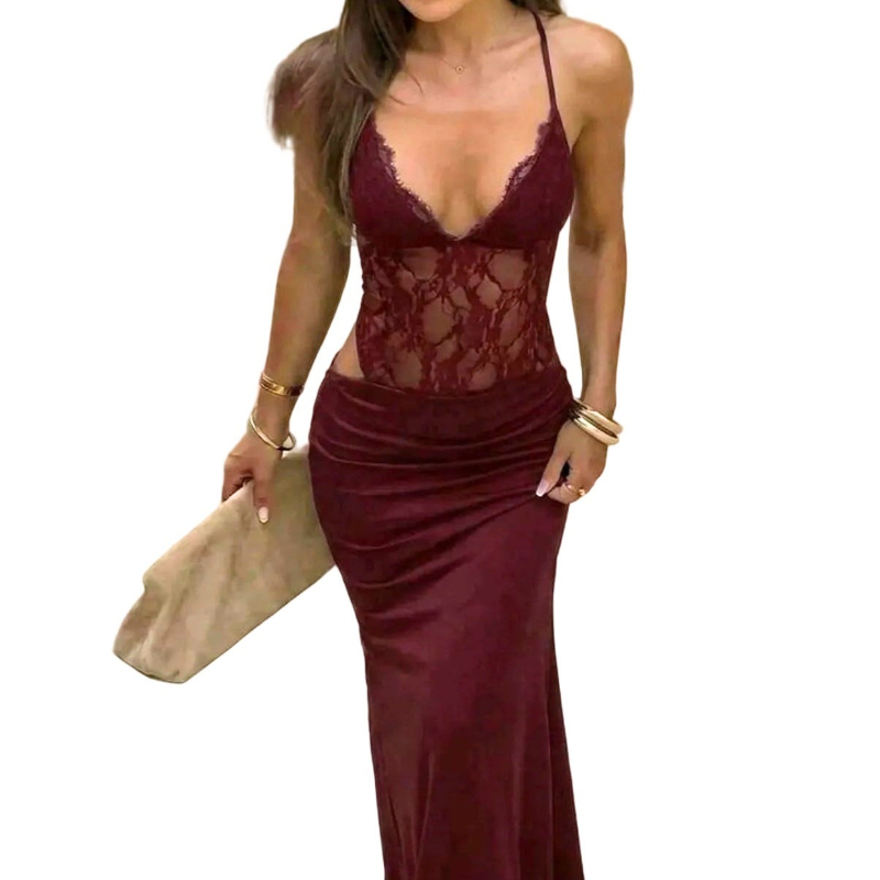 New Burgundy cut out hip lace formal/ball dress, size 6-8
