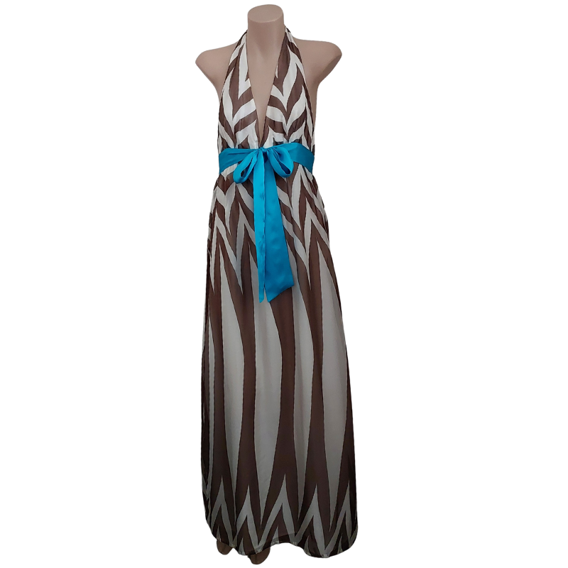Wish blue Summer blue/ brown striped maxi dress, size