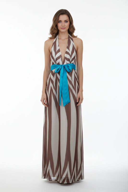 Wish blue Summer blue/ brown striped maxi dress, size 8