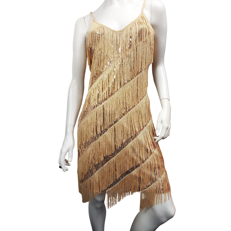 Gold tassel flapper Gatsby 1920's party dress, size 10/12