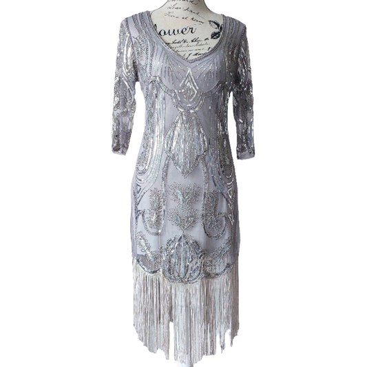 Silver 1920's Flapper/Gatsby Dress,  size 10-12-HIRE