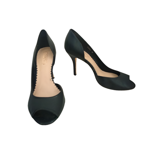 Siren black leather heels, size 10-HIRE