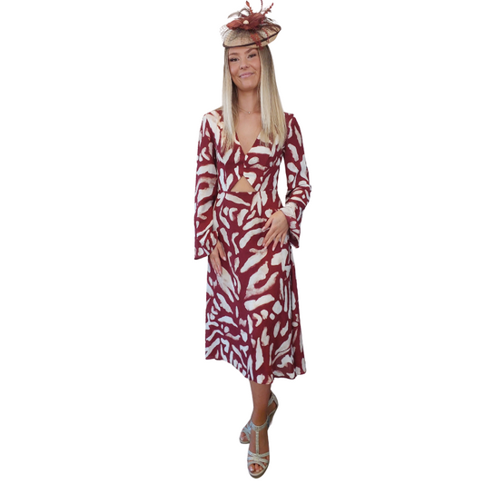 FINDERS cut out front burgundy dress, size 8