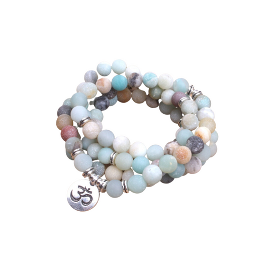 Matte Frosted Amazonite beads (good for signs of Leo, Aries, or Scorpio., two styles; OM or Buddha