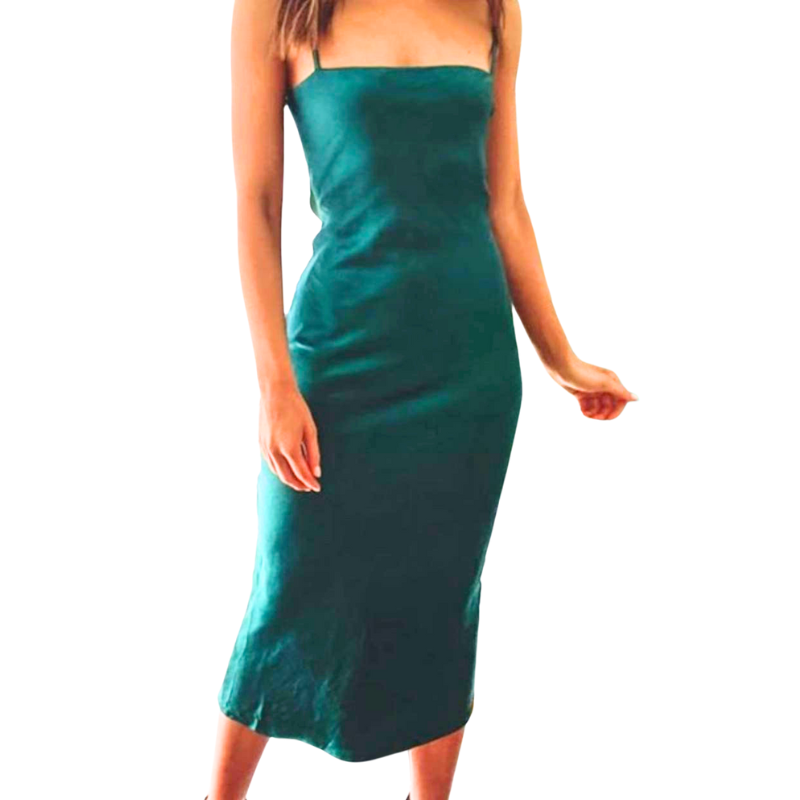 Beginning Boutique emerald green satin dress, size 8