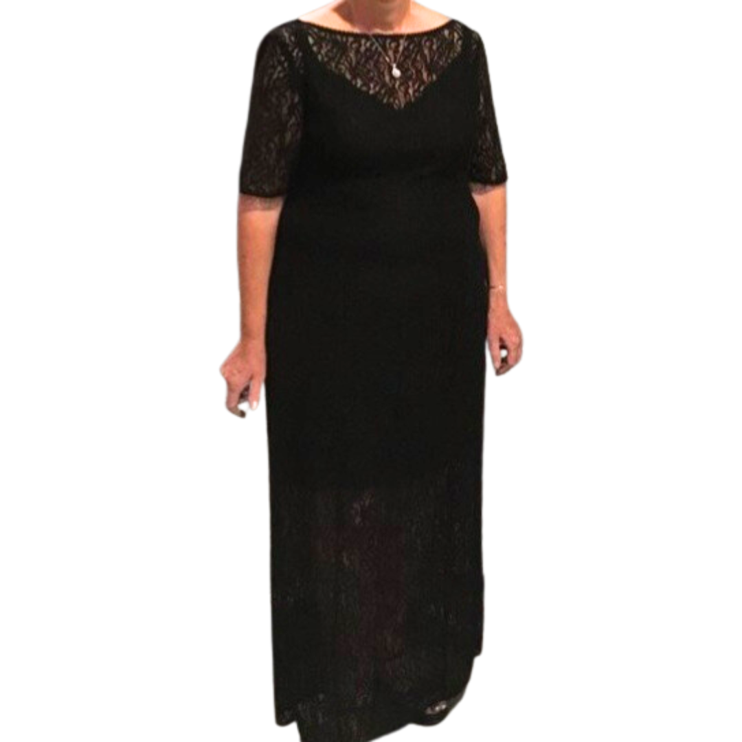 Annah S  black lace ball/formal dress, size 12-14-RENT ONLY