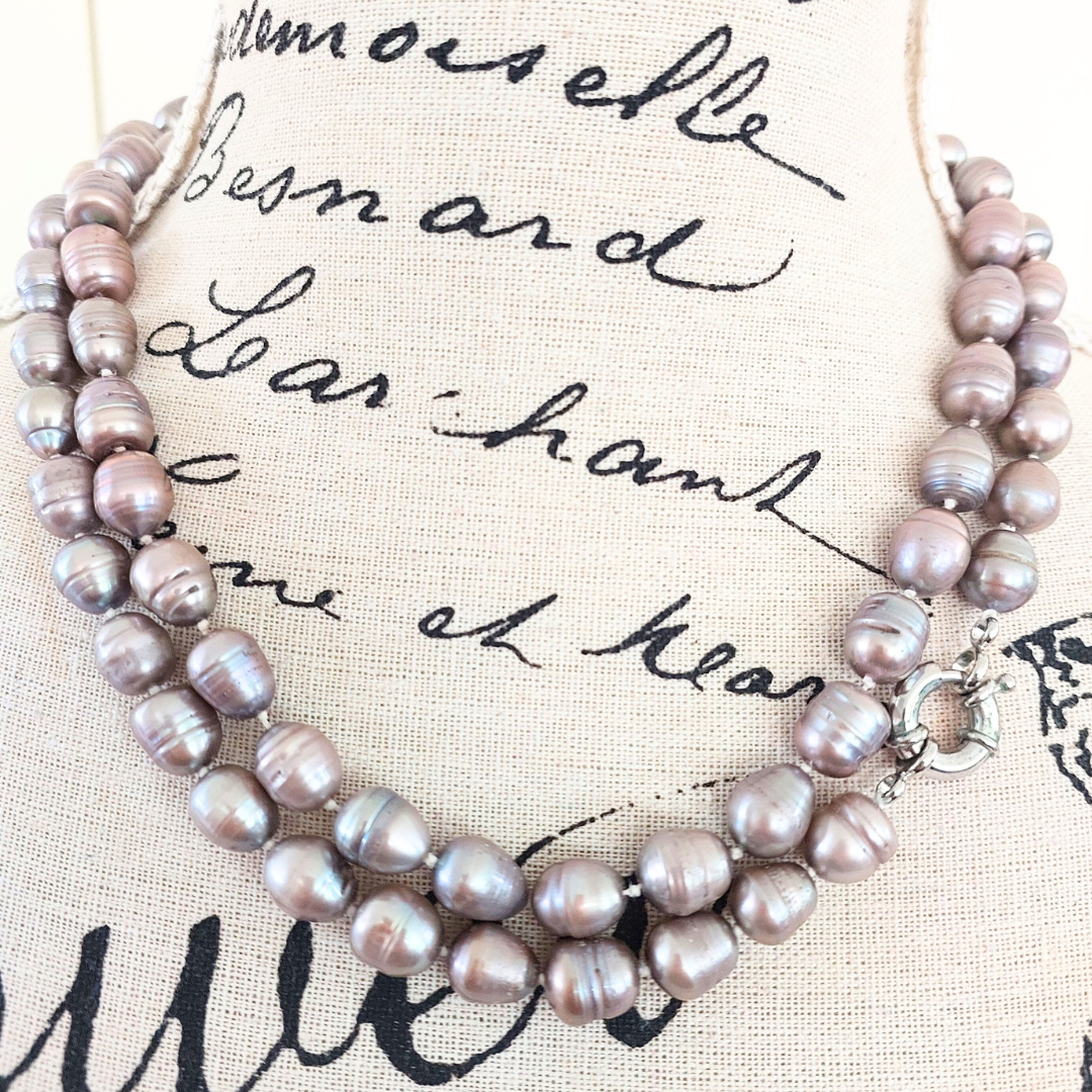 Genuine Grey Pearl Necklace, 100cm