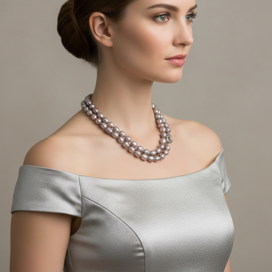 Genuine Grey Pearl Necklace, 100cm