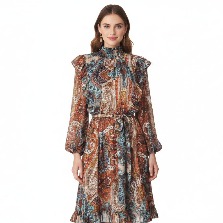 NEW Augustine Autumn tones silky mini dress, size M/12