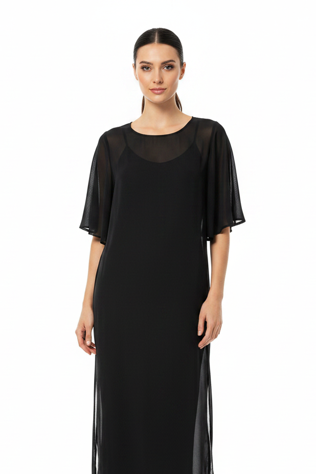 Moochi black chiffon layering top/dress, size 6