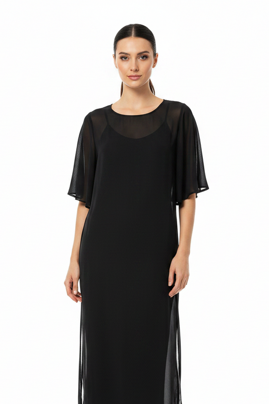 Moochi black chiffon layering top/dress, size 6