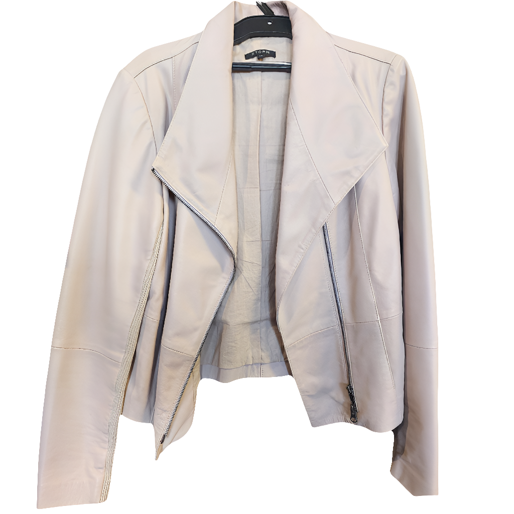 Storm pink leather jacket, size 14, retail $750