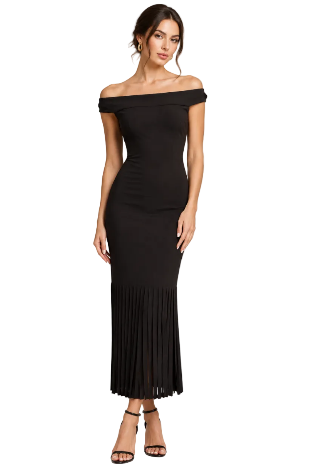FRANK LYMAN Designer black tassel dress, size 10, HIRE