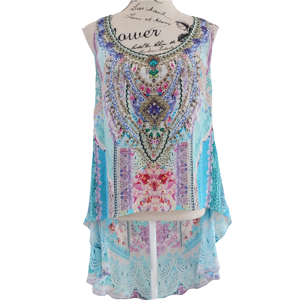Camilla pastel silk top, size XS 8-10