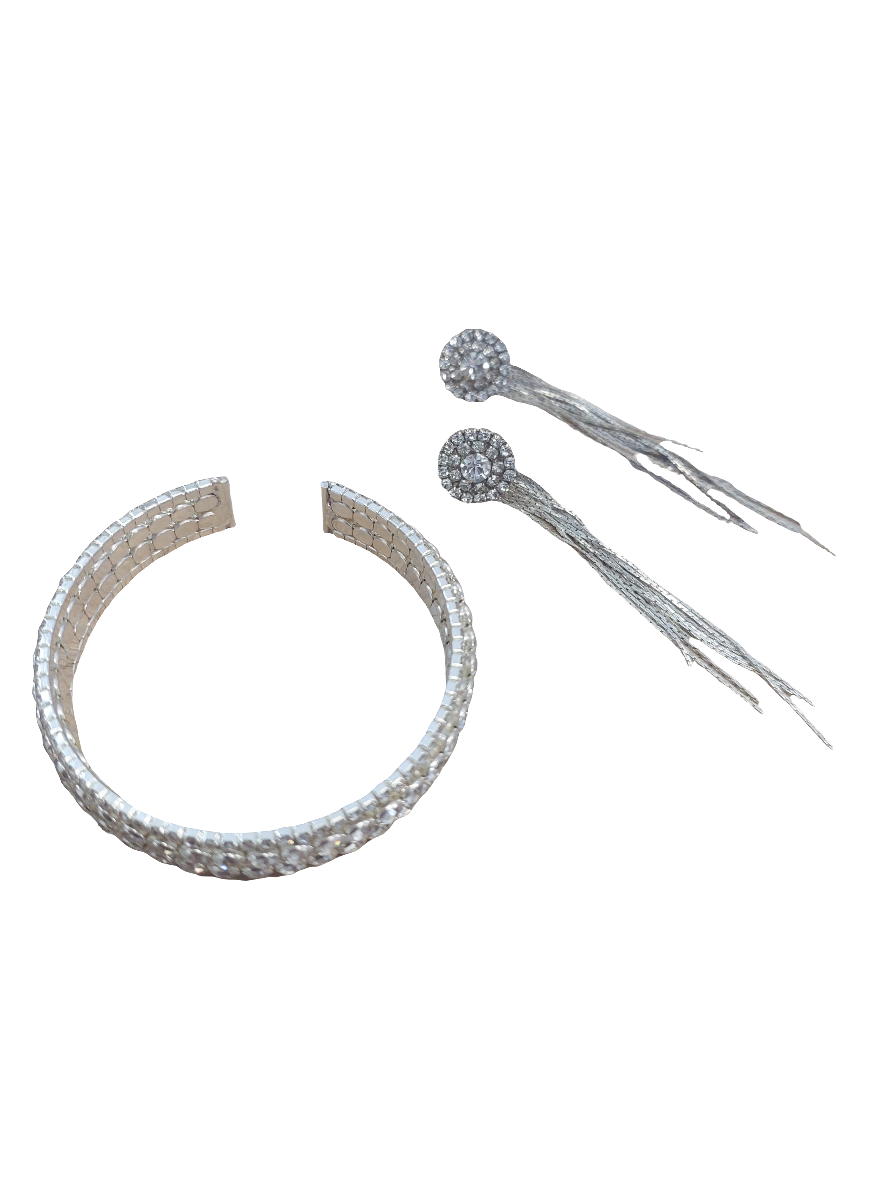 Silver plated CZ crystal drop earrings-HIRE