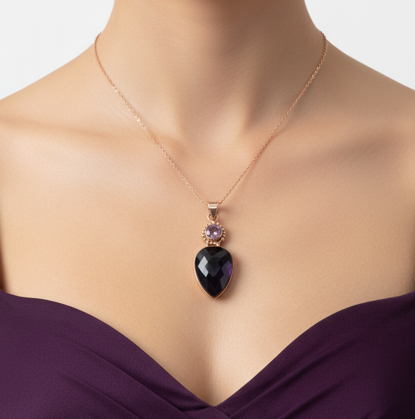 Sterling silver amethyst pendant, 925/ ring size N