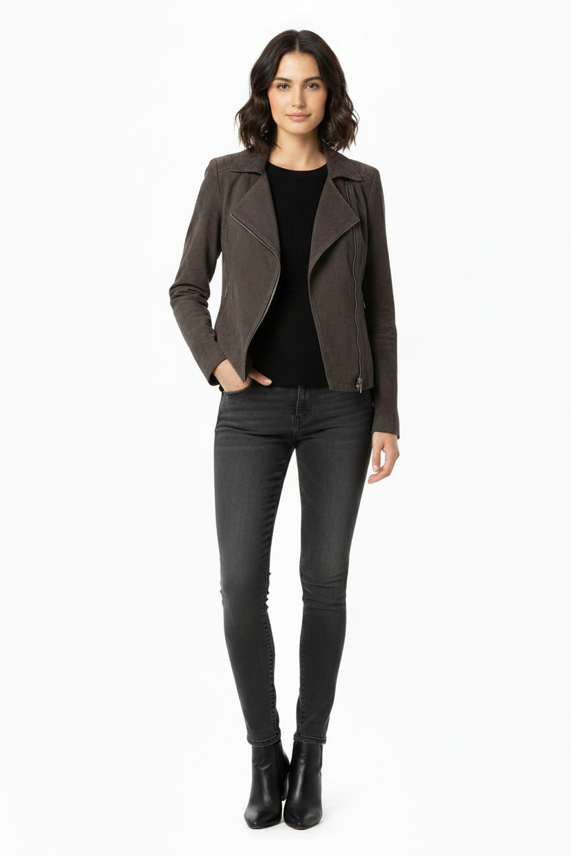 Deval charcoal genuine sueded leather jacket, size 10