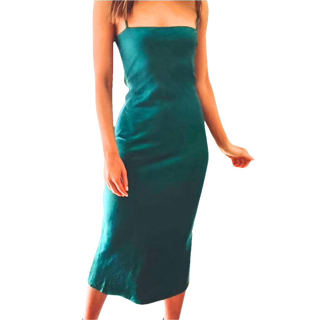 Beginning Boutique emerald green satin silk dress, size 8-HIRE