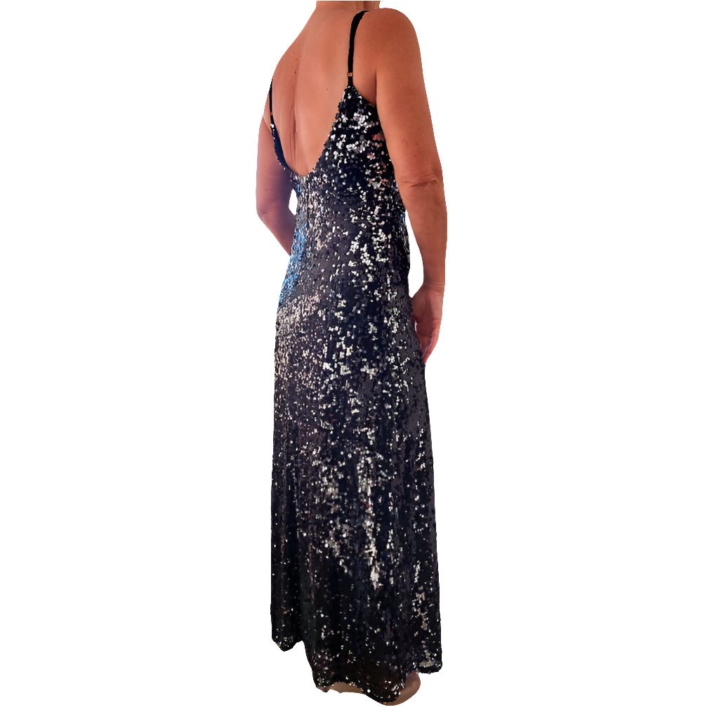 Black & silver sequin ball /formal dress, size 12-HIRE