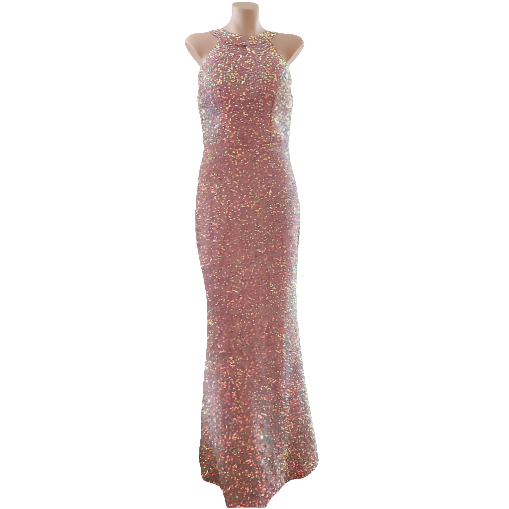 Champagne sequin dress, size 8-HIRE