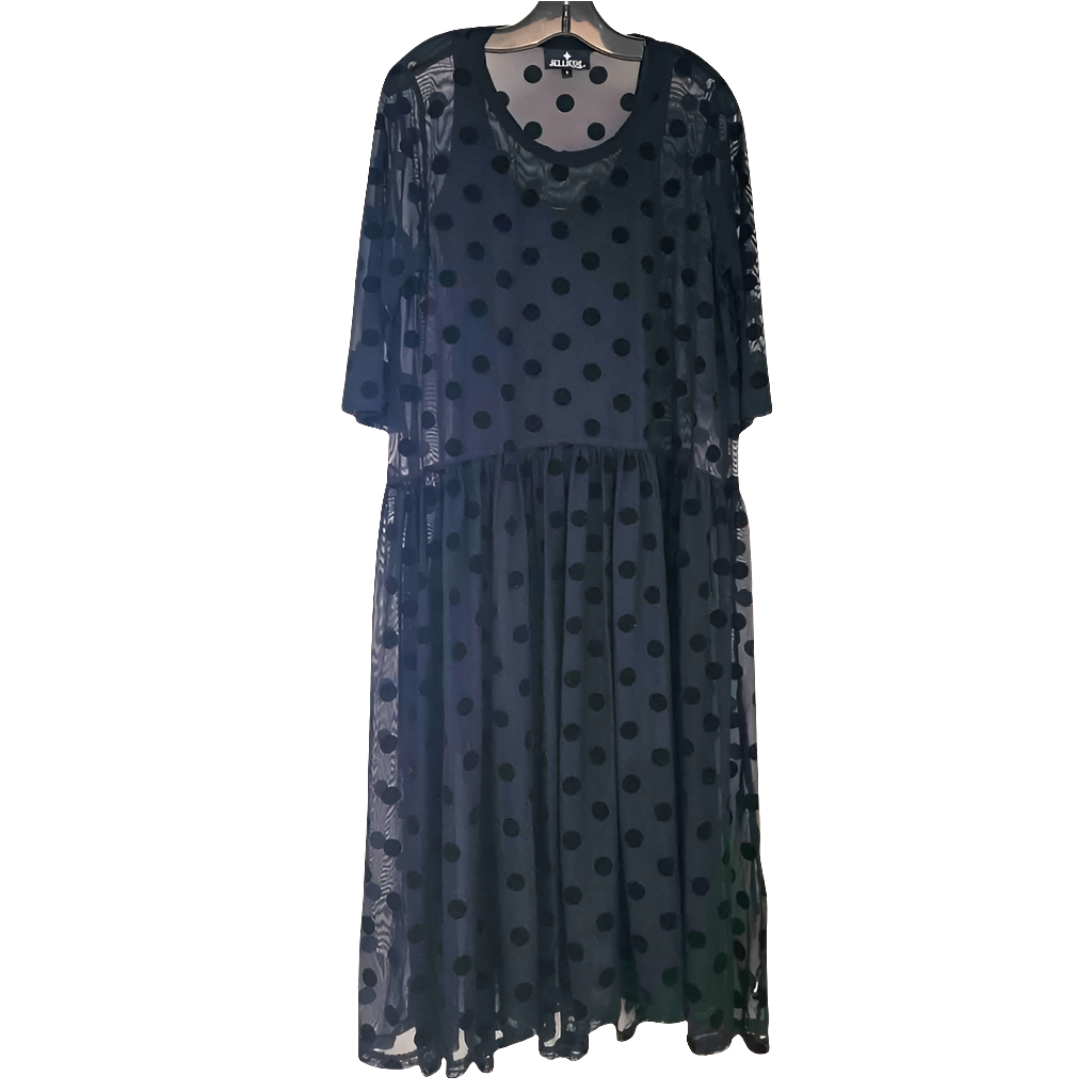 Jellicoe Designer black spotty dress, size S, fits 10-12
