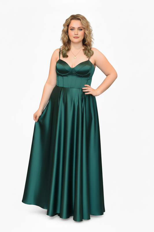 Ladivine By Cinderella Divine green satin silk dress, size 16-HIRE