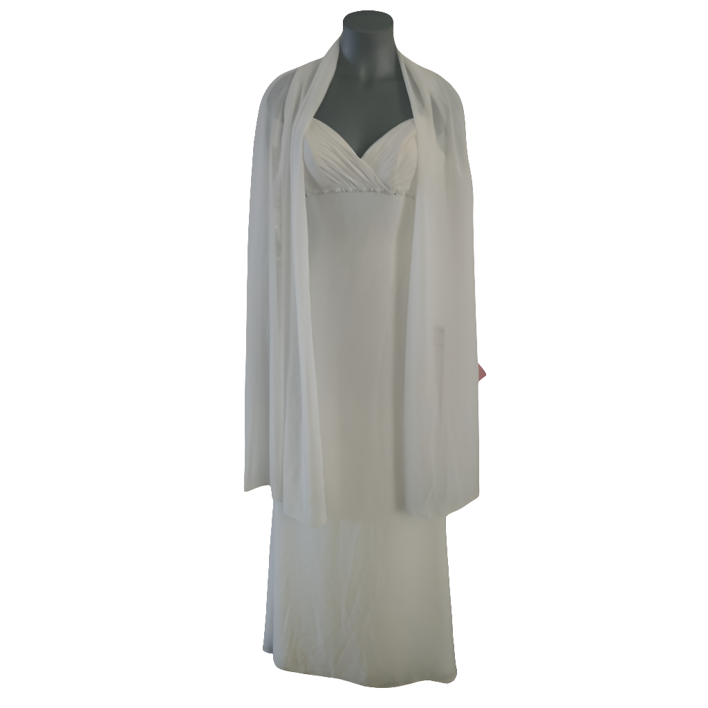 White wedding dress & shawl, size 6, HIRE $150