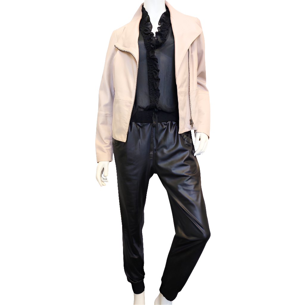 Storm pink leather jacket, size 14, retail $750