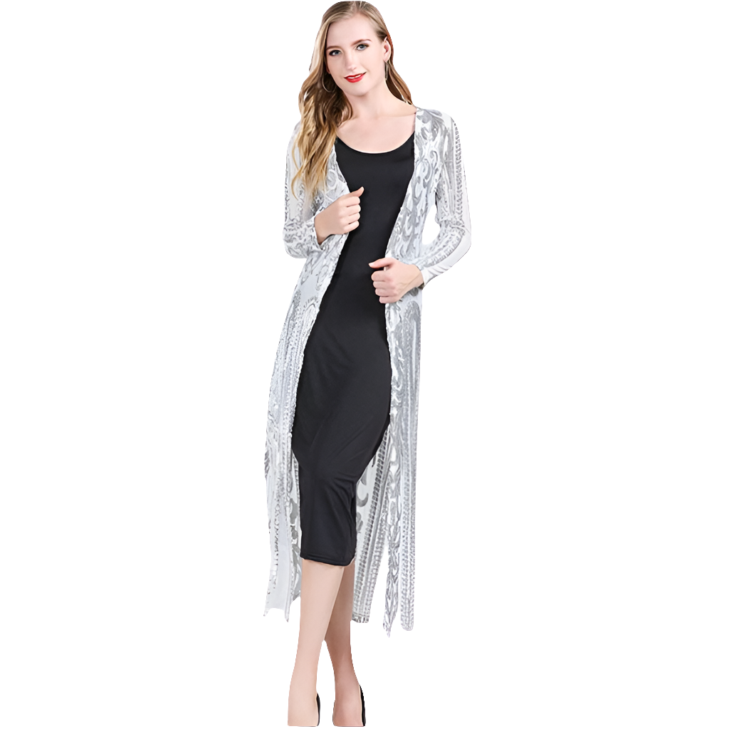 Silver sequin coat, size 14-16-HIRE