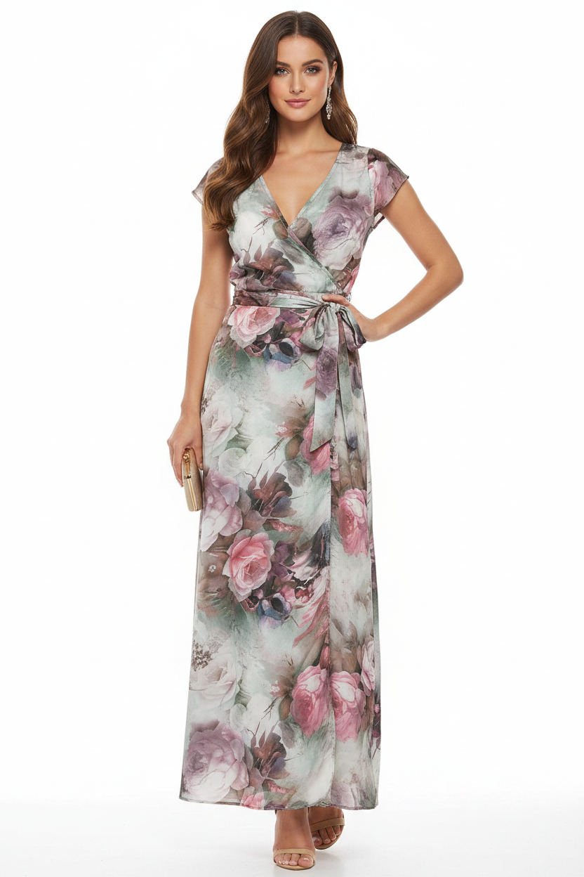 Annah S pastel floral chiffon wrap dress, S, size 10