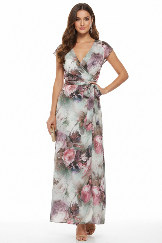 Annah S pastel floral chiffon wrap dress, S, size 10