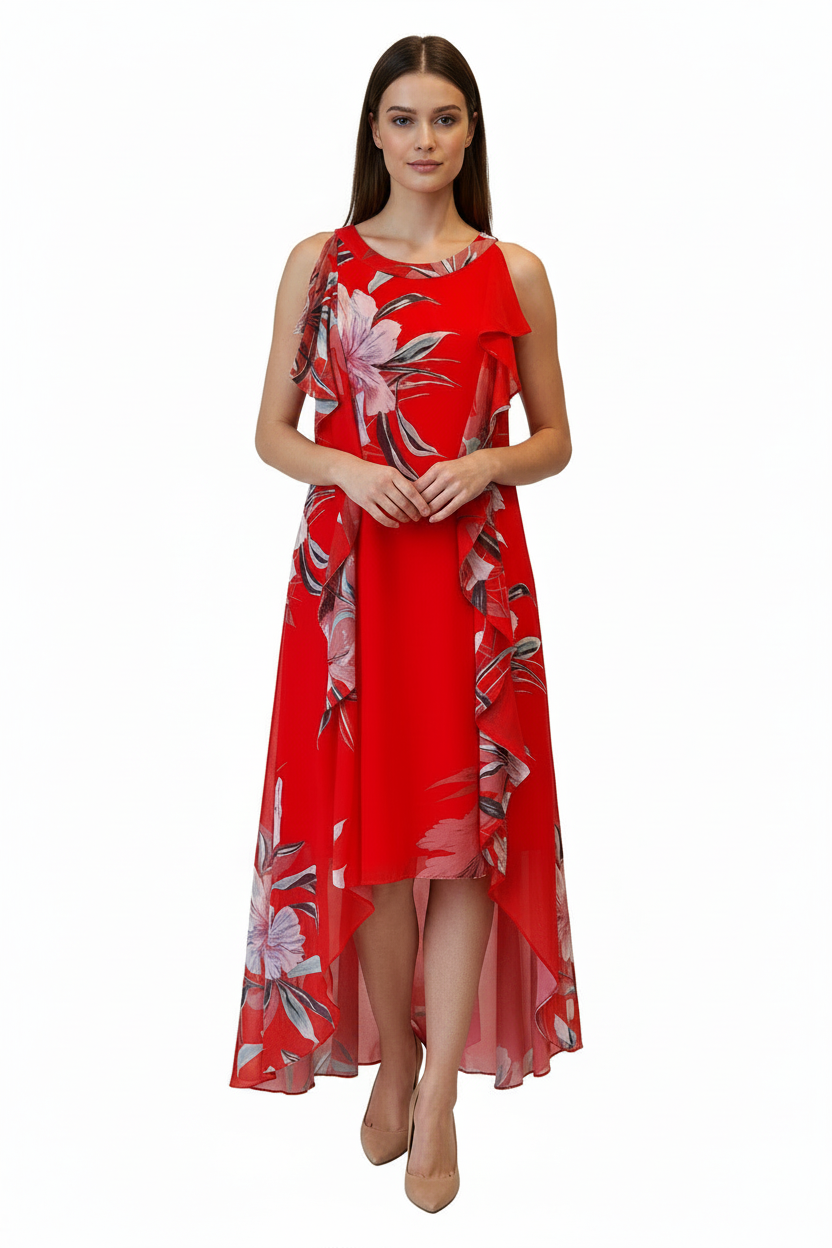 Harlow orange red floral high low dress, size 18
