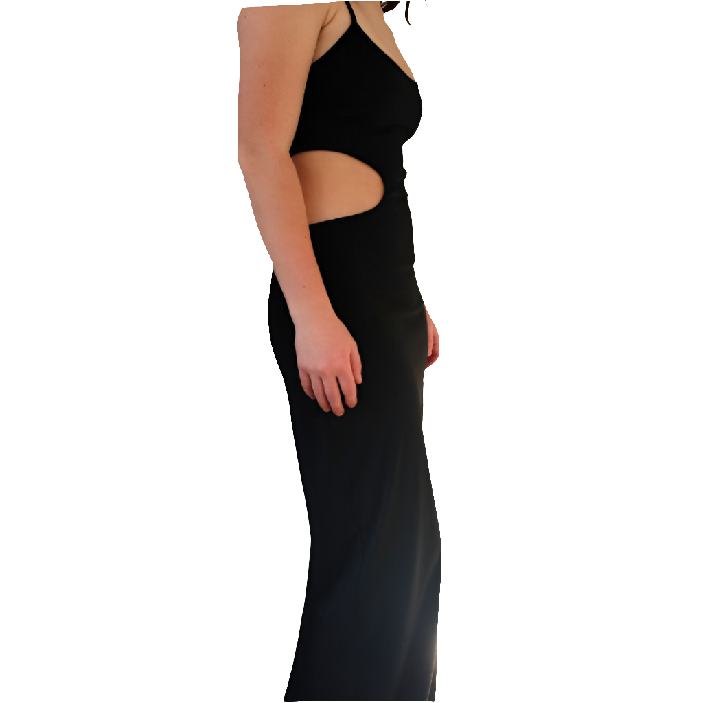 Black cut out side formal dress, size 8-HIRE