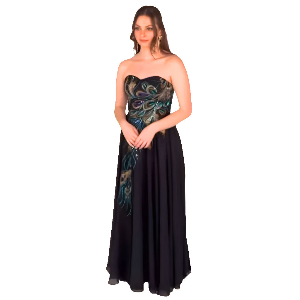 Grace Karin black peacock ball dress-Size 4/NZ 8