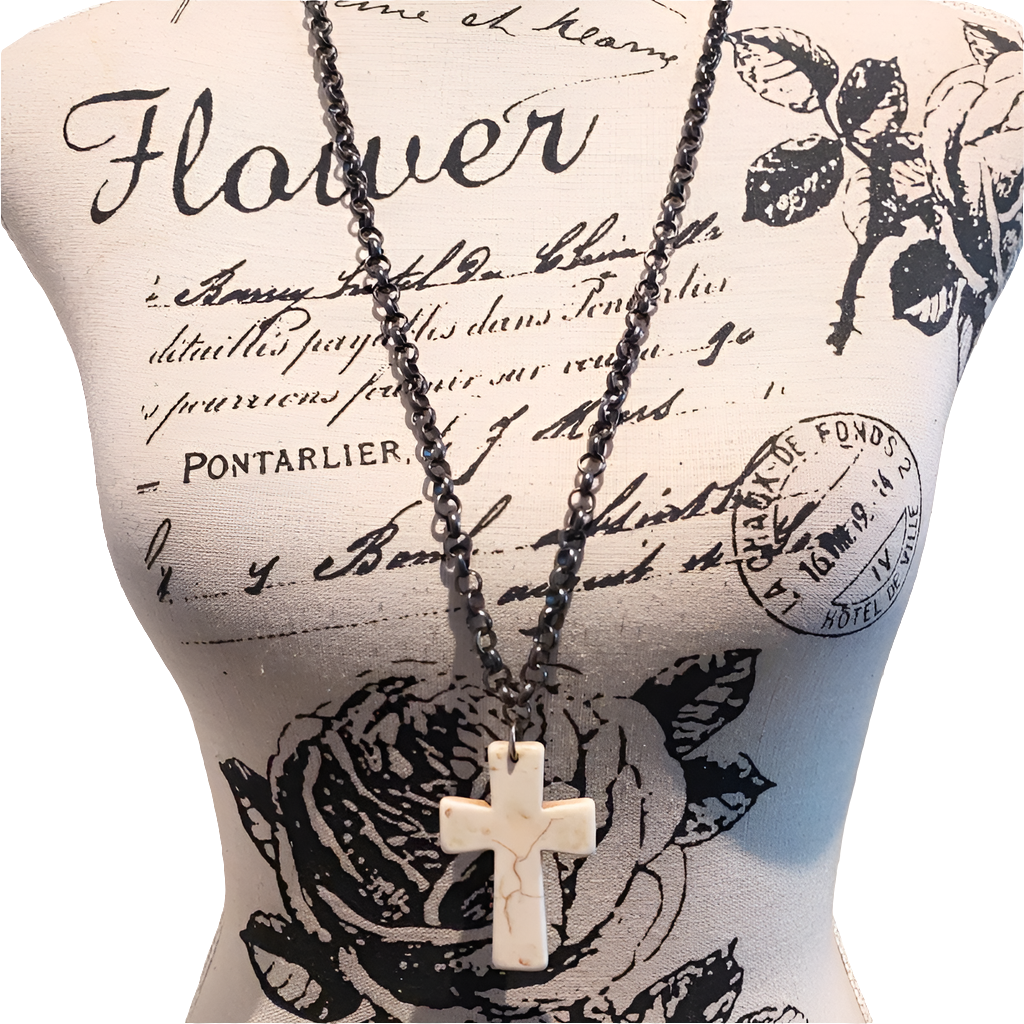 Howlite stone cross necklace