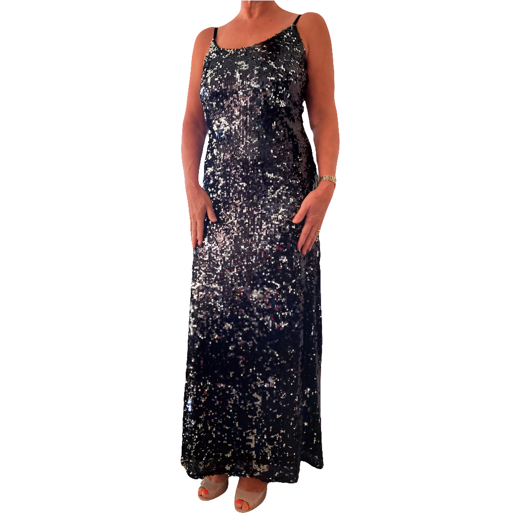 Black & silver sequin ball /formal dress, size 12-HIRE