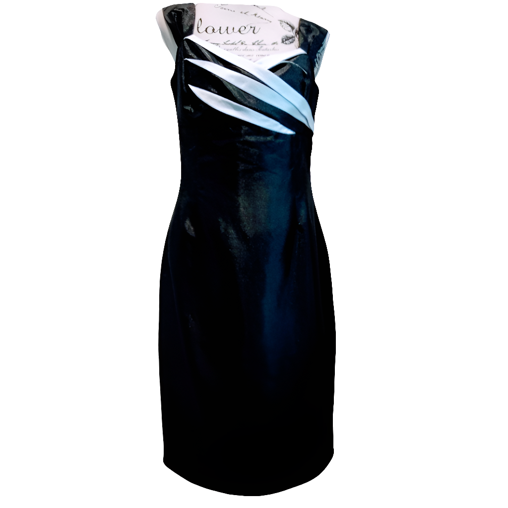 Queenspark black & white tafetta cocktail dress, size 12