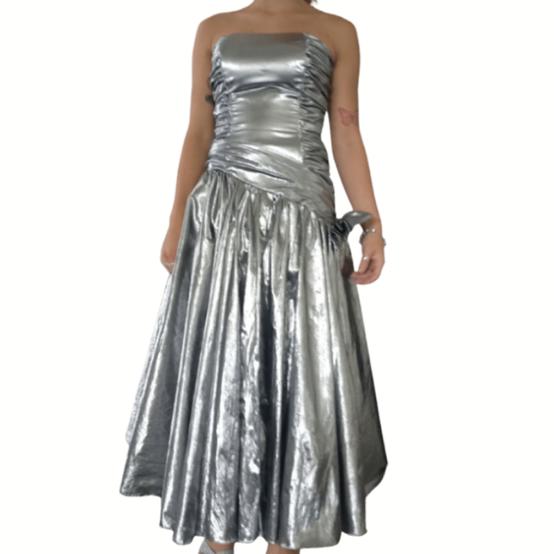 90's silver formal/party dress, size 8-10-HIRE