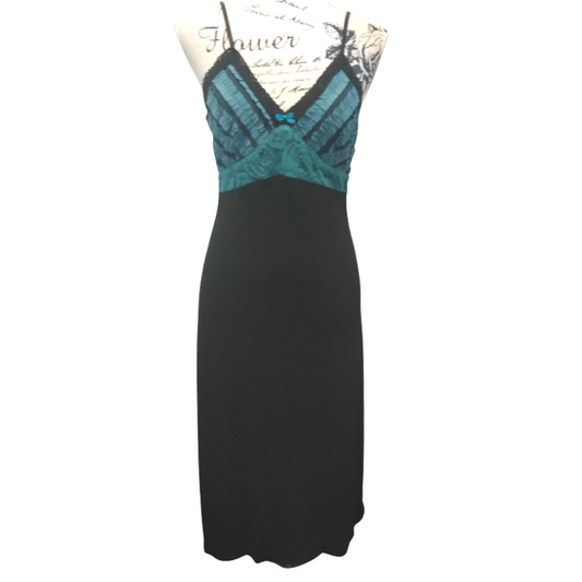 Mazi black/teal midi dress, size 10, rent $30, buy $70
