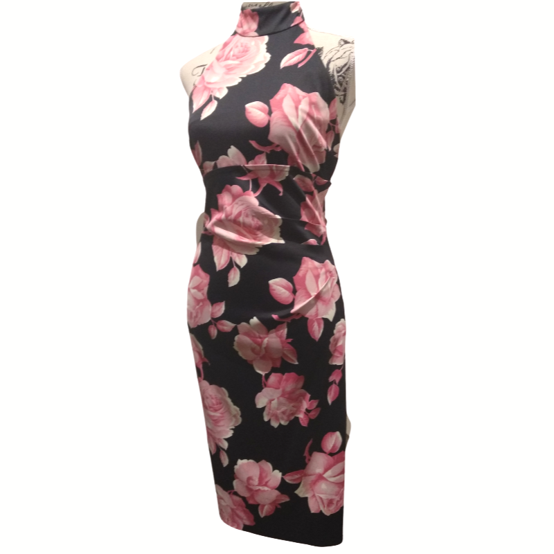 Karen Millen pink floral dress, size 10-HIRE ONLY