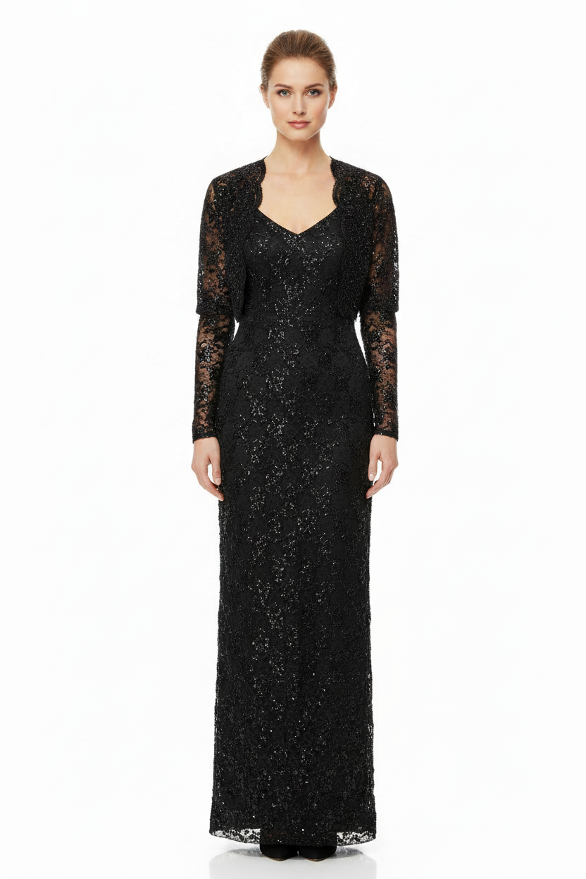 Black sequin dress & jacket, size 8/10-HIRE