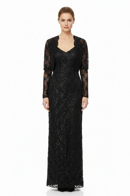 Black sequin dress & jacket, size 8/10-HIRE